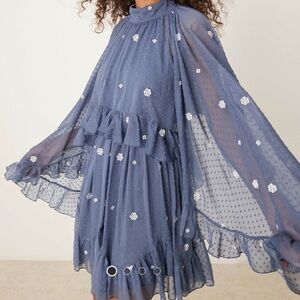 ASOS Blue Long Sleeve Floral Dress